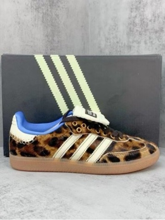 adidas Shoes - adidas Leopard Print Samba with Cream Stripes and Blue Lining